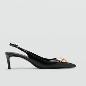 NWOB MANGO - Kitten-heel shoes with metallic decoration black - 7½ - Woman